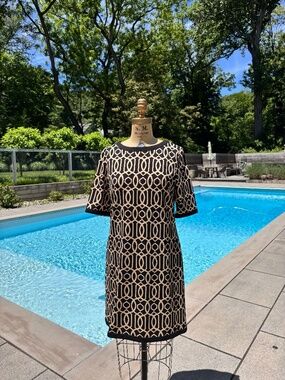Jude Connally Black & Tan Geometric Dress Short Sleeve
